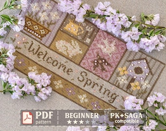 Spring Cross Stitch Pattern – Birdhouse Spring Sampler, Floral Garden Design, Easter Chart PDF
