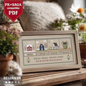 Charming Four Seasons Cross Stitch Pattern - Vintage Cottagecore DIY PDF