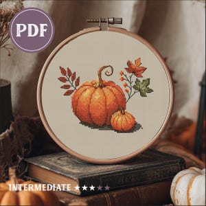 Fall Pumpkin Cross Stitch Sampler PDF | Cozy Autumn Embroidery Patterns | Instant Download