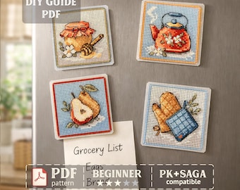 Farmhouse Kitchen Cross Stitch Pattern – Fridge Magnet Set, Mini designs (PDF Download)
