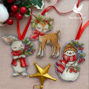 雪だるまのオーナメントクロスステッチパターン、冬のホリデー刺繍（PDFパターン、Sagaファイル） 画像 11