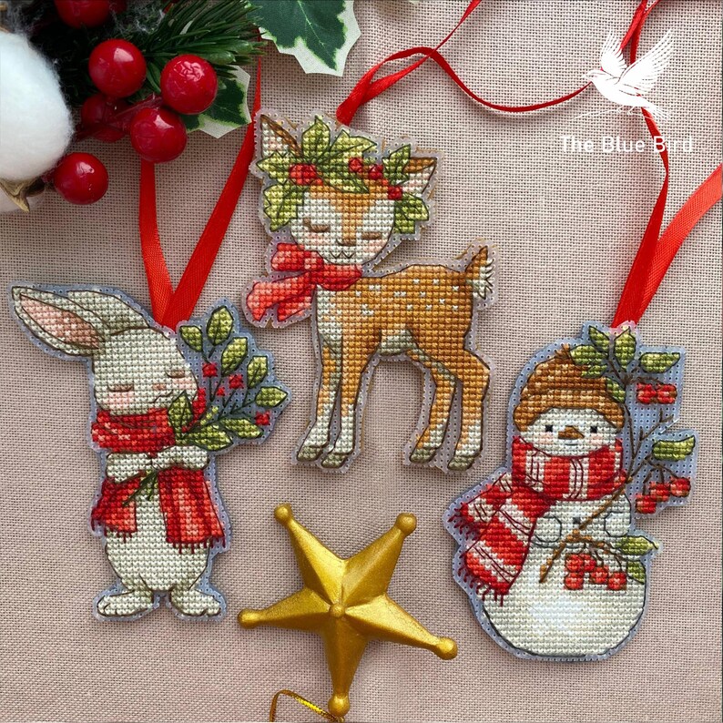 雪だるまのオーナメントクロスステッチパターン、冬のホリデー刺繍（PDFパターン、Sagaファイル） 画像 11