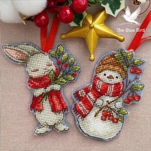 雪だるまのオーナメントクロスステッチパターン、冬のホリデー刺繍（PDFパターン、Sagaファイル） 画像 12