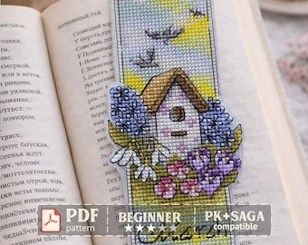 Spring Birdhouse Cross Stitch Bookmark Pattern (PDF Download), Plastic canvas