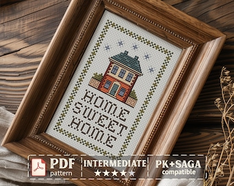 Home Sweet Home Cross Stitch Pattern PDF, Primitive House Sampler, Farmhouse Cottage Embroidery Chart