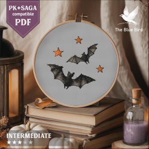 Spooky Bat Cross Stitch PDF | Easy Halloween Embroidery Pattern | Instant Download