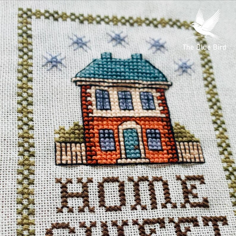 Home Sweet Home Cross Stitch Pattern PDF, Primitive House Sampler, Farmhouse Cottage Embroidery Chart image 4