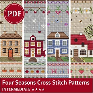 Four seasons cross stitch bundle PDF | Spring summer fall winter sampler charts | Cozy cottage embroidery