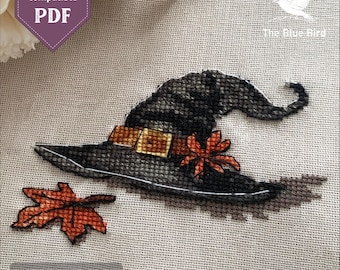 Witch Hat Cross Stitch Pattern PDF | Halloween Embroidery | Instant Download