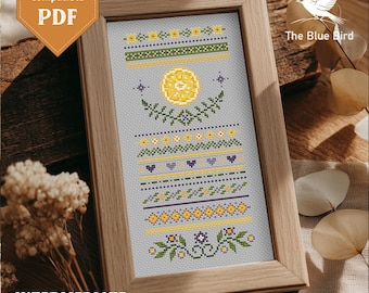 Lemon Cross Stitch Sampler PDF | Whimsical DIY Home Decor | Instant Download