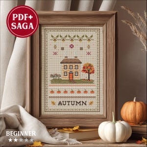 Fall Harvest Cross Stitch PDF - Beginner-Friendly Autumn Cottage Sampler
