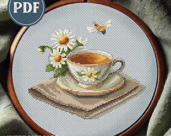 Jasmine Tea Moment Cross Stitch Pattern PDF Download | Vintage Tea Cup ...