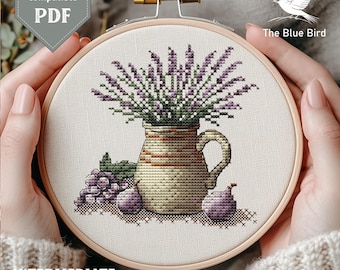 Lavender Vase Cross Stitch Pattern | Cottagecore Floral (PDF Pattern)