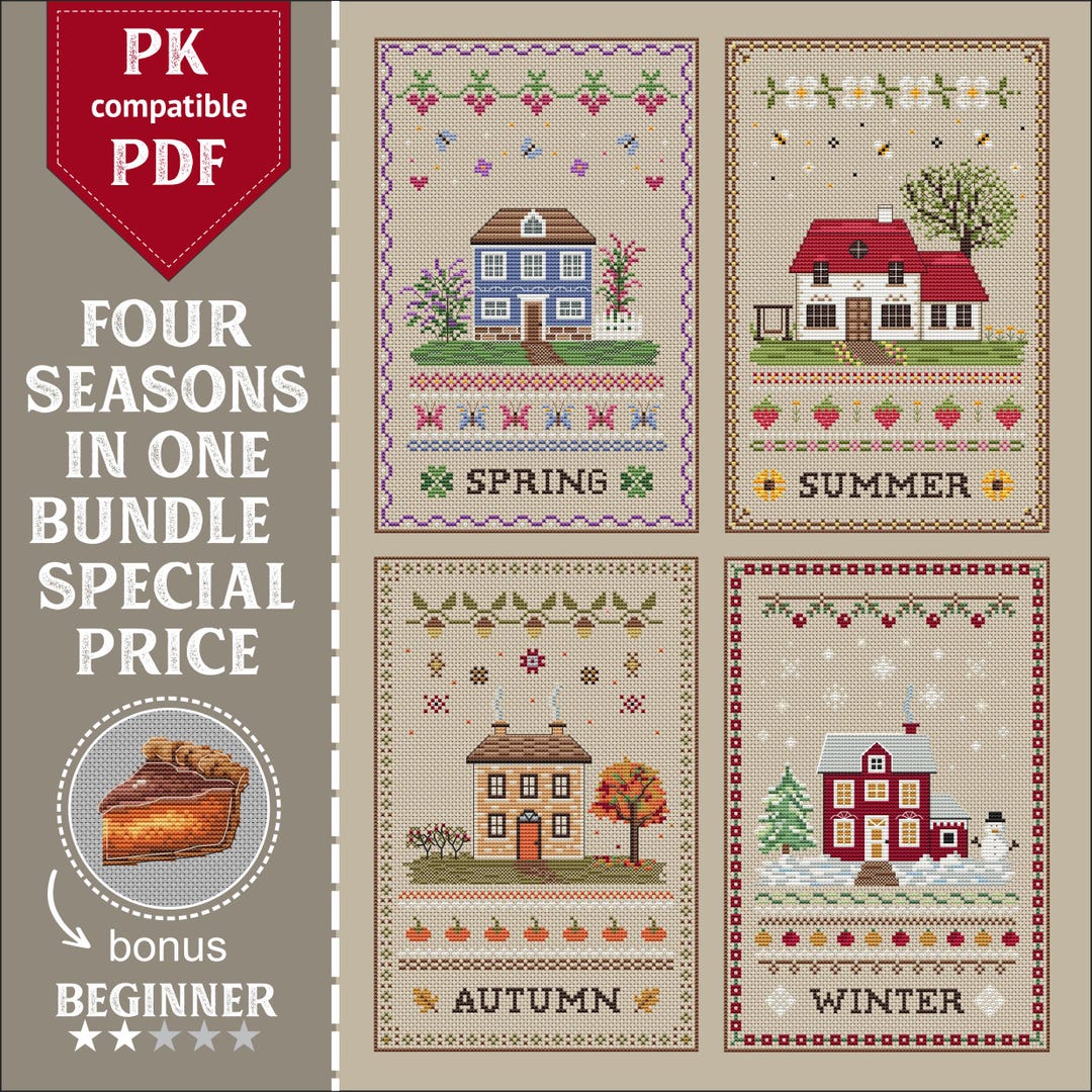 Four Seasons Cottage Cross Stitch Pattern Bundle: Sampler Embroidery ...