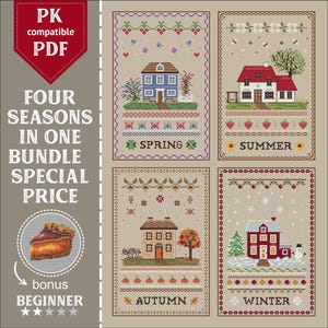 Four Seasons Cottage Cross Stitch Pattern Bundle: Sampler Embroidery | PDF Pattern