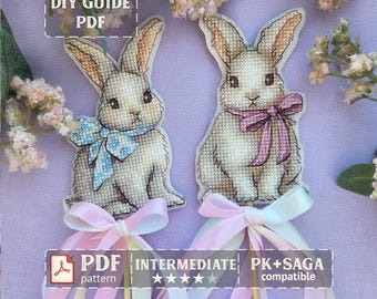 Easter Bunny Cross Stitch Pattern for Plastic Canvas – Easter & Spring DIY Ornaments, Vintage Cottage Handmade Décor PDF