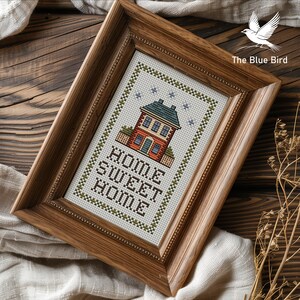 Rustic house embroidery sampler framed