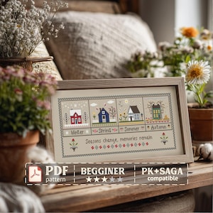 Charming Four Seasons Cross Stitch Pattern - Vintage Cottagecore DIY PDF
