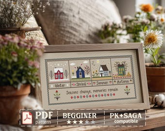 Charming Four Seasons Cross Stitch Pattern - Vintage Cottagecore DIY PDF