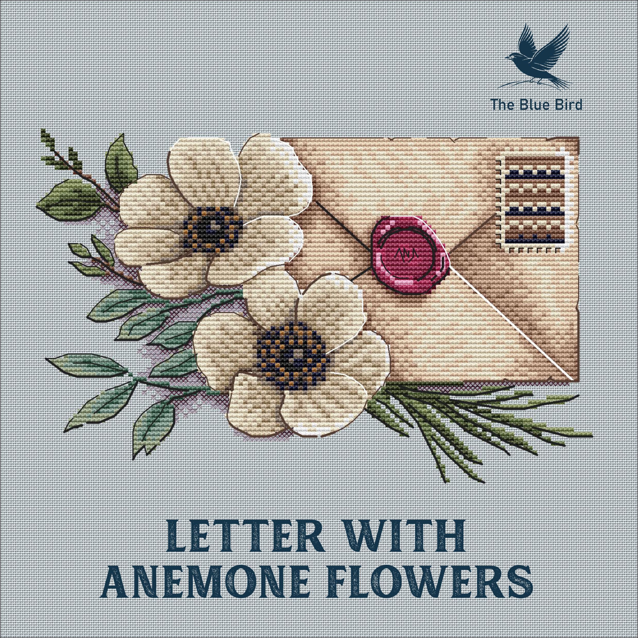 Letter & Anemone Flowers Cross Stitch Pattern | Cottagecore Embroidery ...