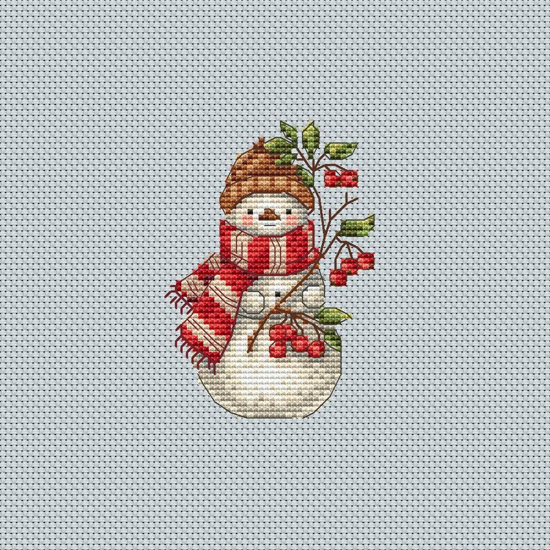Winter snowman ornament from Christmas cross stitch collection