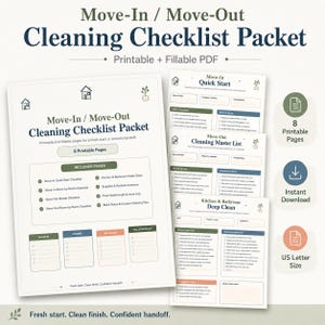 Move-In Move-Out Cleaning Checklist Packet, Printable Fillable PDF