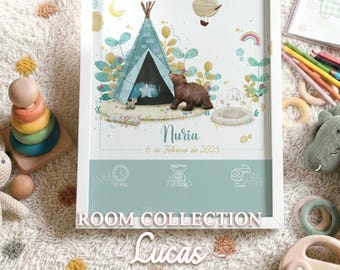 Personalized Baby Room Print | Watercolor Animals, Birth Stats | Lucas From the Room Collection