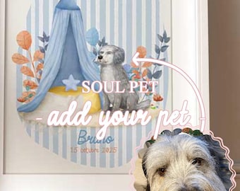 Custom Pet Illustration for Kids | Baby Room Watercolor Print | add your Pet – Special Customization/ Soul pet collection
