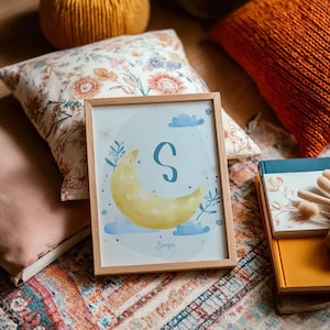 Lámina Infantil NOCHE ESTRELLADA/ Decoración habitación bebé / Habitación infantil / Ilustración niños / Regalo Bebe / Regalo nacimiento.