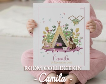 Personalized Baby Room Print | Watercolor Tepee, Birth Details, Camila's Room