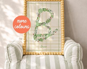 Watercolor Initial Print with Flowers | Personalized Baby Room Decor | Initials Collection-Bloom