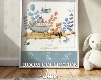 Personalized Kids Illustration in Watercolor | Nursery Decor with Airplane | Ian’s Room – Room Collection