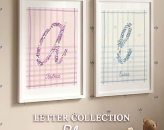 Watercolor Initial Print with Flowers | Personalized Baby Room Decor | Letters Collection