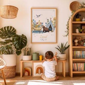 Lámina “DANIEL ROOM” — Ilustración infantil personalizada estilo animal elegida, papel mate A4/A3, regalo nacimiento