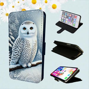Impresionante búho nival: funda tipo billetera para iPhone, funda tipo folio, animales y aves