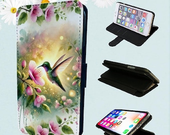 Pretty Hummingbird Bird Floral - Wallet Phone Case For iPhone Models Folio Cover