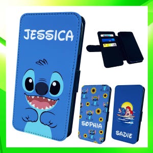 Funda personalizada con nombre y diseño de Lilo y Stitch: funda tipo billetera para iPhone