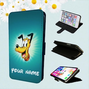 Personalized ADD NAME: Disney Character Pluto - Wallet Phone Case For iPhone Models Folio Cover