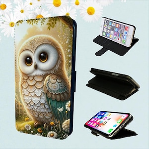 Funda tipo billetera para iPhone con diseño de búho y aves estilo Cottagecore