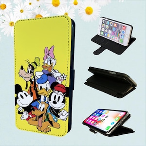 Disney Character Minnie Mickey - Wallet Phone Case For iPhone Models Folio Cover Pluto Donald Goofy