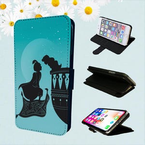 Aladdin and Princess Jasmin - Wallet Phone Case For iPhone Models Folio Cover Disney Characters Magic Carpet Balcony
