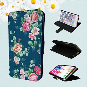 Vintage Floral Pattern - Wallet Phone Case For iPhone Models Folio Cover Flowers Shabby Chic Retro Pretty