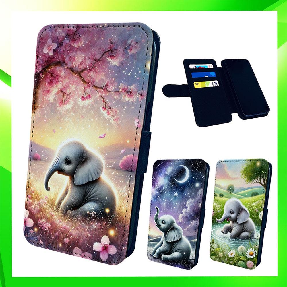 Cute Baby Elephants Animal - Wallet Phone Case For iPhone Models Folio Cover