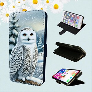 Bonita funda tipo billetera con forma de búho nival para iPhone, modelos tipo folio, pájaros y animales