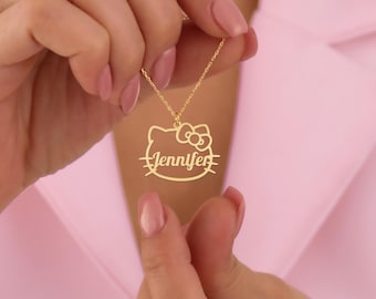 Cute Kitty Name Necklace - Personalized Gold Necklace with Kitty Design - Custom Jewelry for Kids and Cat Lovers - Adorable Gift for Her