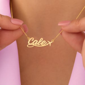 Airplane Name Necklace - Personalized Jet Charm Jewelry for Wanderlusters & Aviation Lovers - Custom Gold Plated Travel Pendant