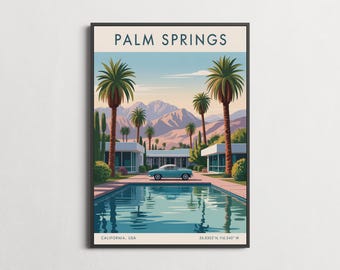 Palm Springs Poster - Vintage Travel Türkis und Blau