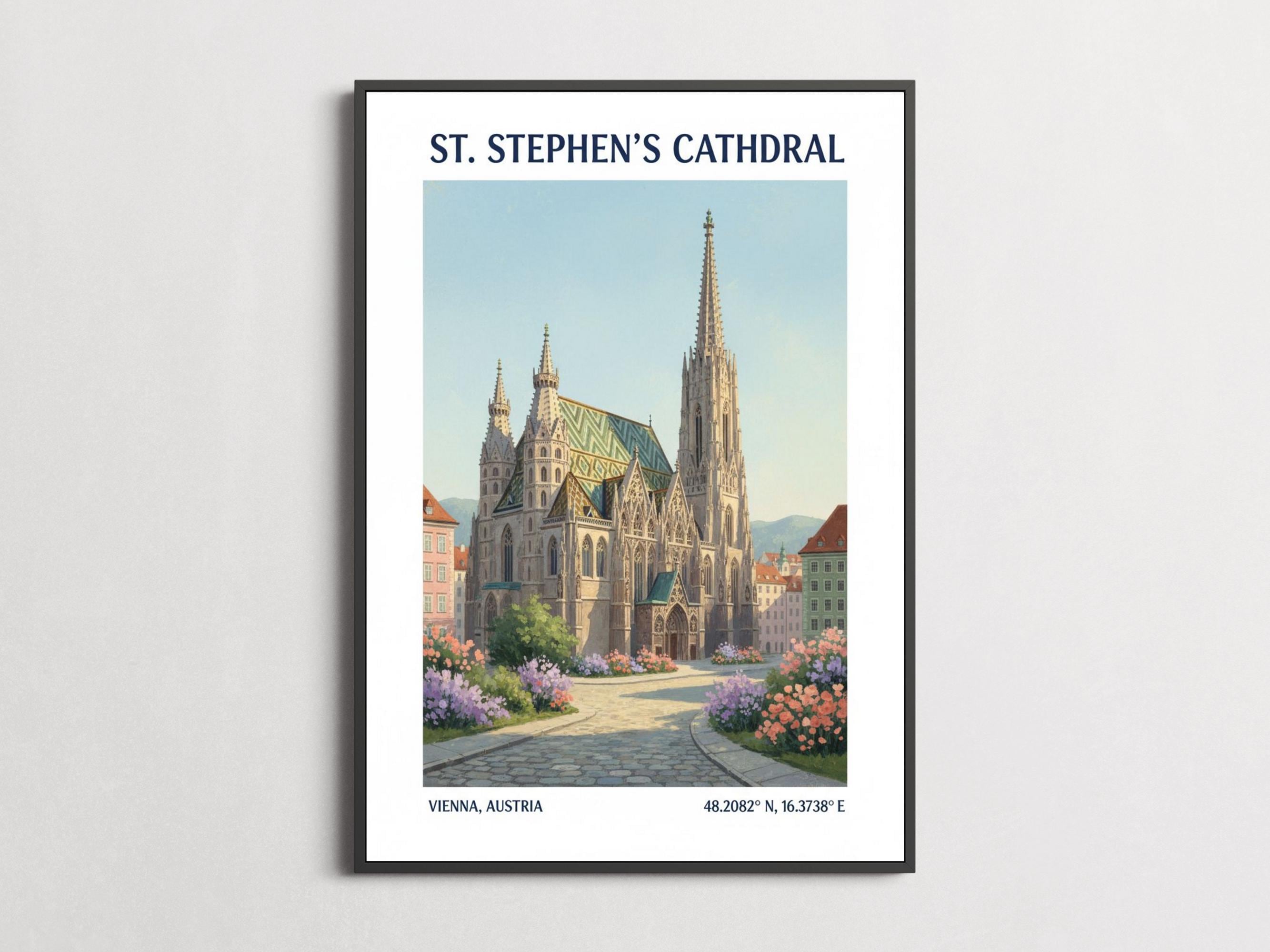 版画　ウィーン サンシュテファン寺院 ウィーン聖シュテファン大聖堂の版画：ベージュグリーンの建築芸術