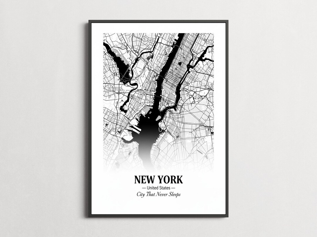 New York Art Print – City Map, Black and White, Minimalist Style - Etsy