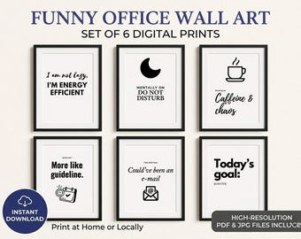 Grappige kantoormuurkunstafdrukken | Decor werkhumor (digitale download)